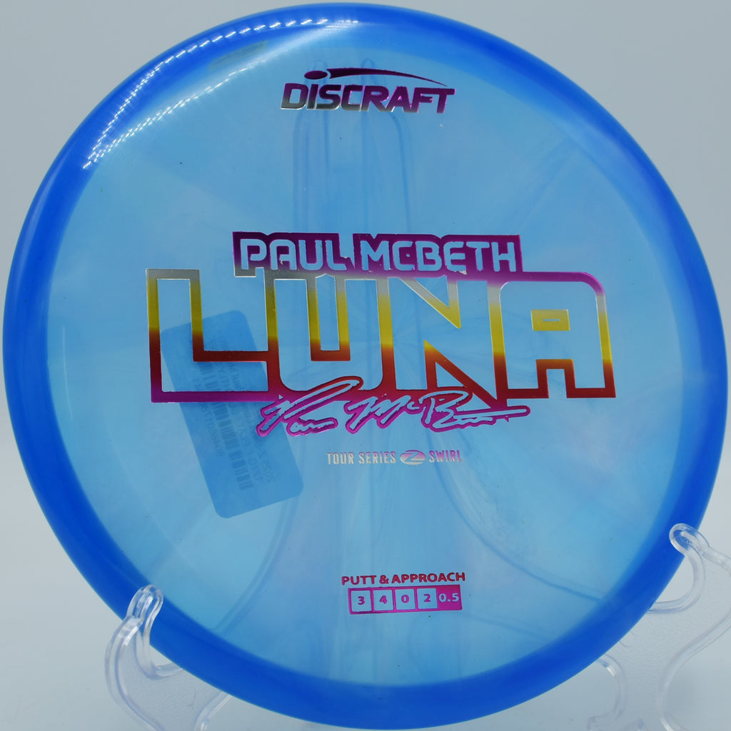 Z Swirl Luna launched on a backhand laser line at Crooked Creek DGC in Chapin, South Carolina, trusted for approach accuracy.

