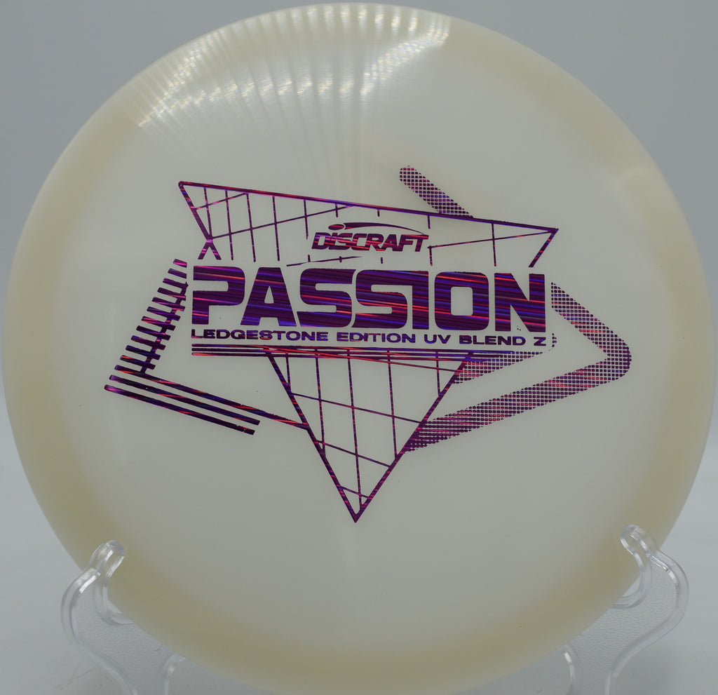 Controlled hyzer-flip with the UV Z Passion at Condon Park Disc Golf Course in California, lighting up under the UV rays for visual tracking in air