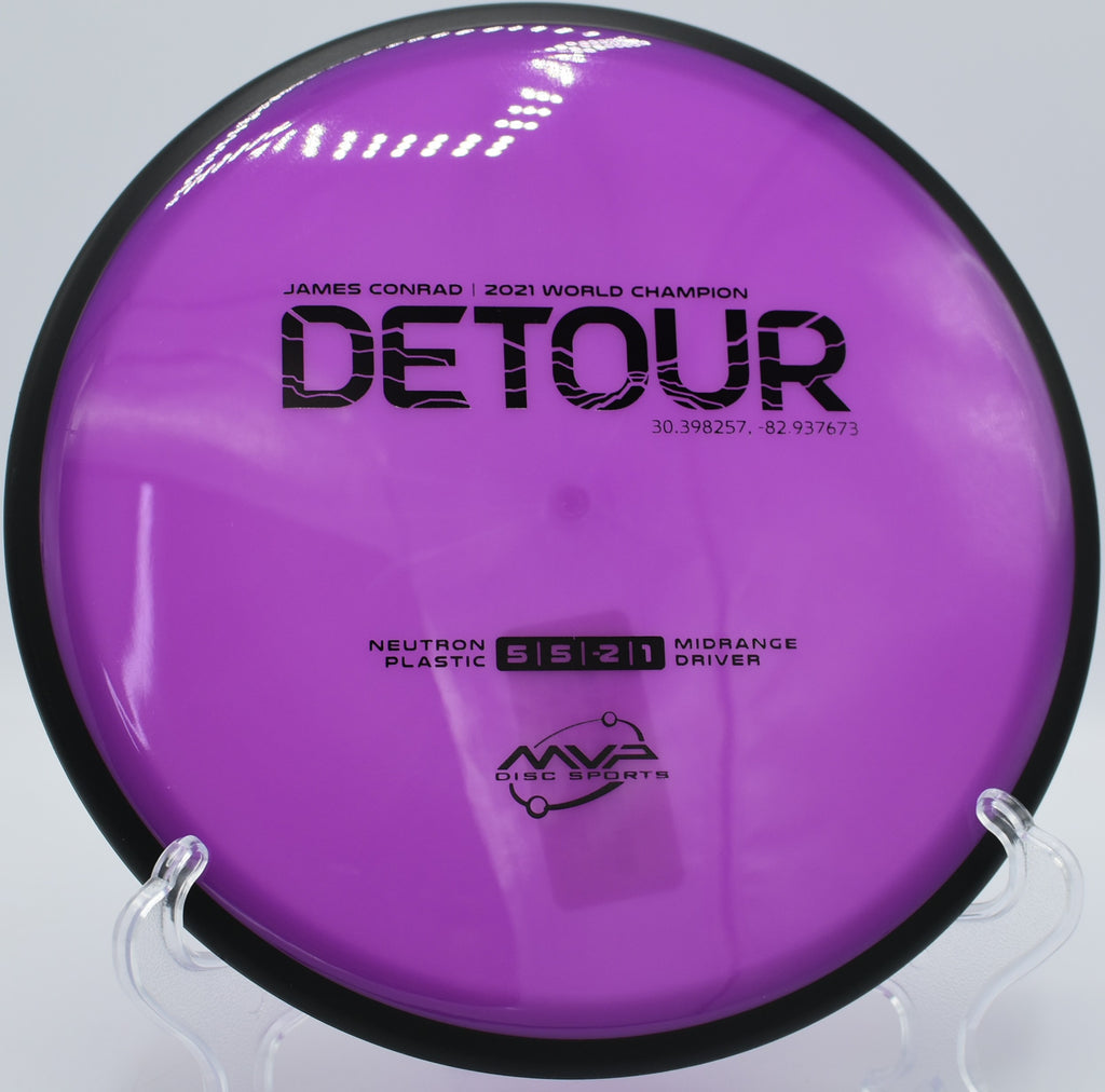 Understable MVP Neutron Detour flying uphill at The Blockhouse Disc Golf Course in Spotsylvania, Virginia, perfect for beginner-friendly straight shots with soft fade.


