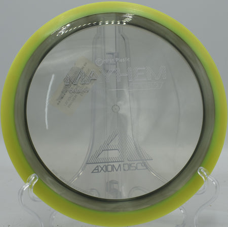 Axiom Mayhem in Proton plastic gliding through a slight tailwind with a delayed turn and strong finish near the pin at Moraine State Park.

