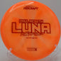 Swirled Luna in Z plastic flying uphill at Jack Brooks Park in Hitchcock, Texas, with enough glide and fade for long jump putts.


