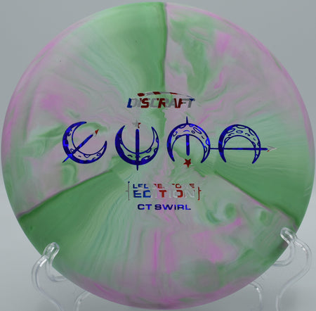 Discraft CT Swirl Luna on the green at DeLaveaga Disc Golf Course in Santa Cruz, California

