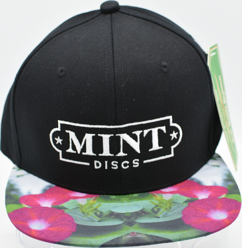 Mint Discs Flower Pattern Flatbill Hat 6-Pannel Classic w/ Leather Strap