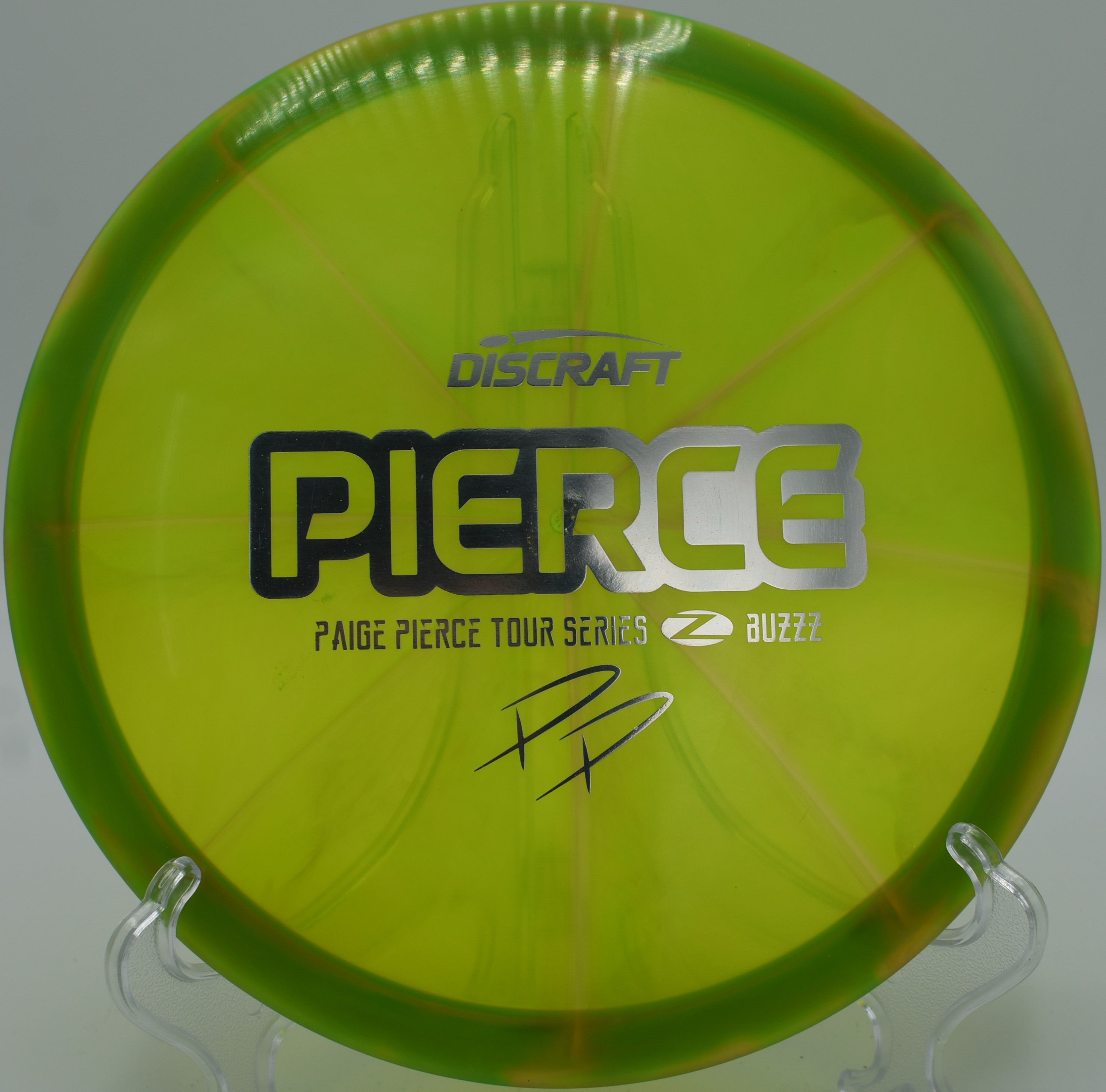 Z Swirl Buzzz disc golf midrange finishing beside the pin at Three Sisters Disc Golf Course, Chillicothe, Illinois