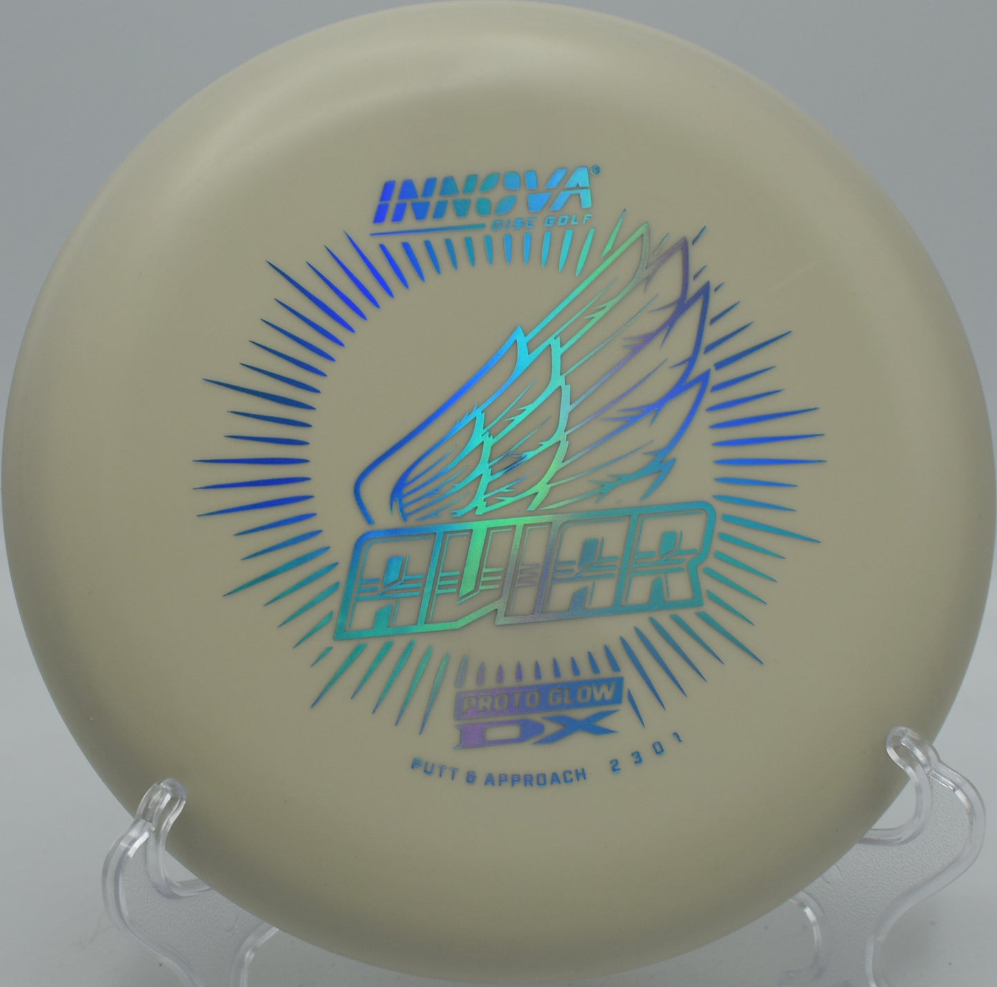 Reliable Glow DX Aviar putter drive at Stafford Lake Disc Golf Course in Novato, California
