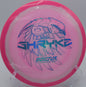 Halo Star Shryke disc launched on a long hyzer-flip drive at DeLaveaga Disc Golf Course in Santa Cruz, California
