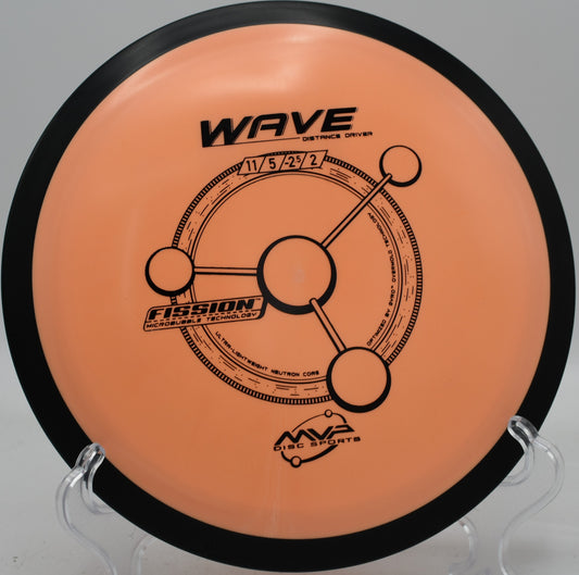 Fission Wave launched on a hyzer-flip line, gliding straight before a gentle fade near the pin at Maple Hill’s Hole 1.

