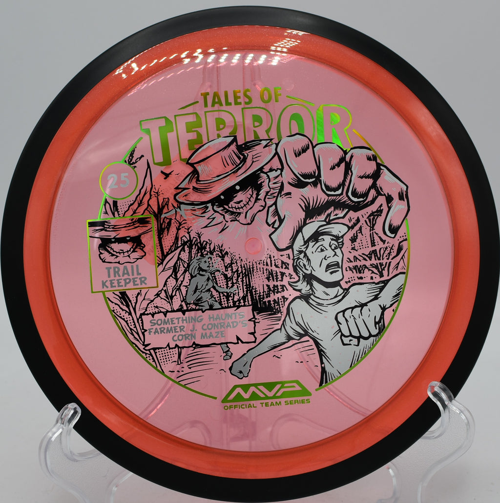 MVP Halloween Proton Trail flying on a turnover fairway line at Raptor's Roost Disc Golf Course in Herriman, Utah