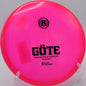 Gote flying clean and true through a tunnel shot at Nevin Park Disc Golf Course in Charlotte, North Carolina.

