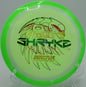 Innova Halo Star Shryke disc flying a powerful S-curve distance drive at Harmon Hills Disc Golf Course in Fall Branch, Tennessee