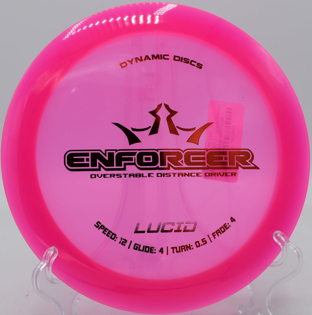 Dynamic Discs Lucid Enforcer flexing back reliably on a full forehand rip at Vista del Camino in Scottsdale, Arizona.

