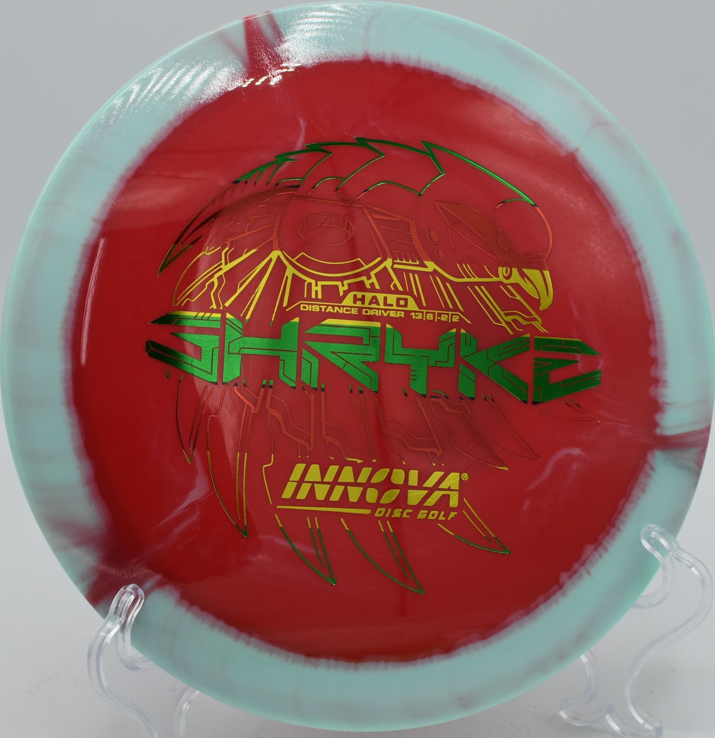 Halo Star Shryke max-distance glide shot shaping a flex line at Kaposia Park Disc Golf Course in South St. Paul, Minnesota