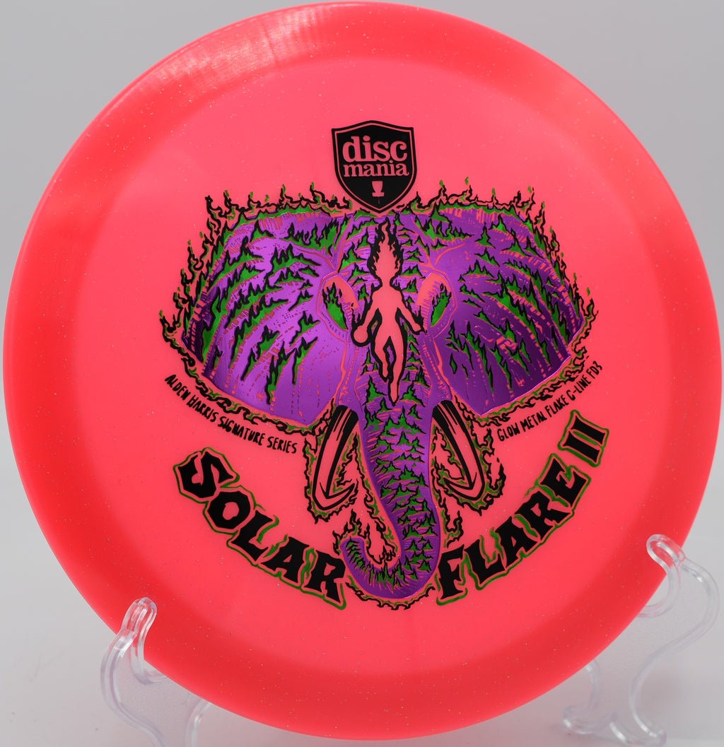 Glow Solar Flare FD3 in flight under low ceiling trees at North Park in Haltom City, Texas.

