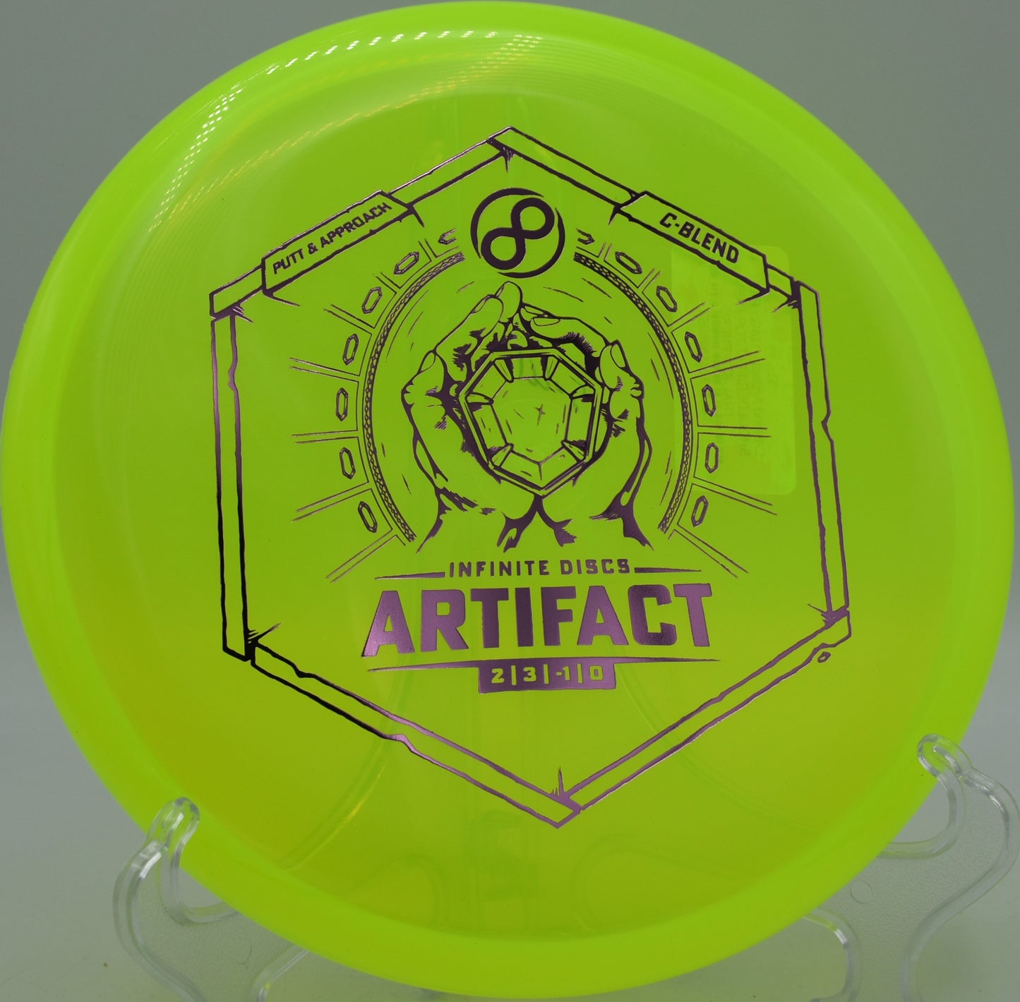 C-Blend Artifact mid-putt release at Sabattus Disc Golf Course in Sabattus, Maine, with torque-resistant control and clean beadless feel.

