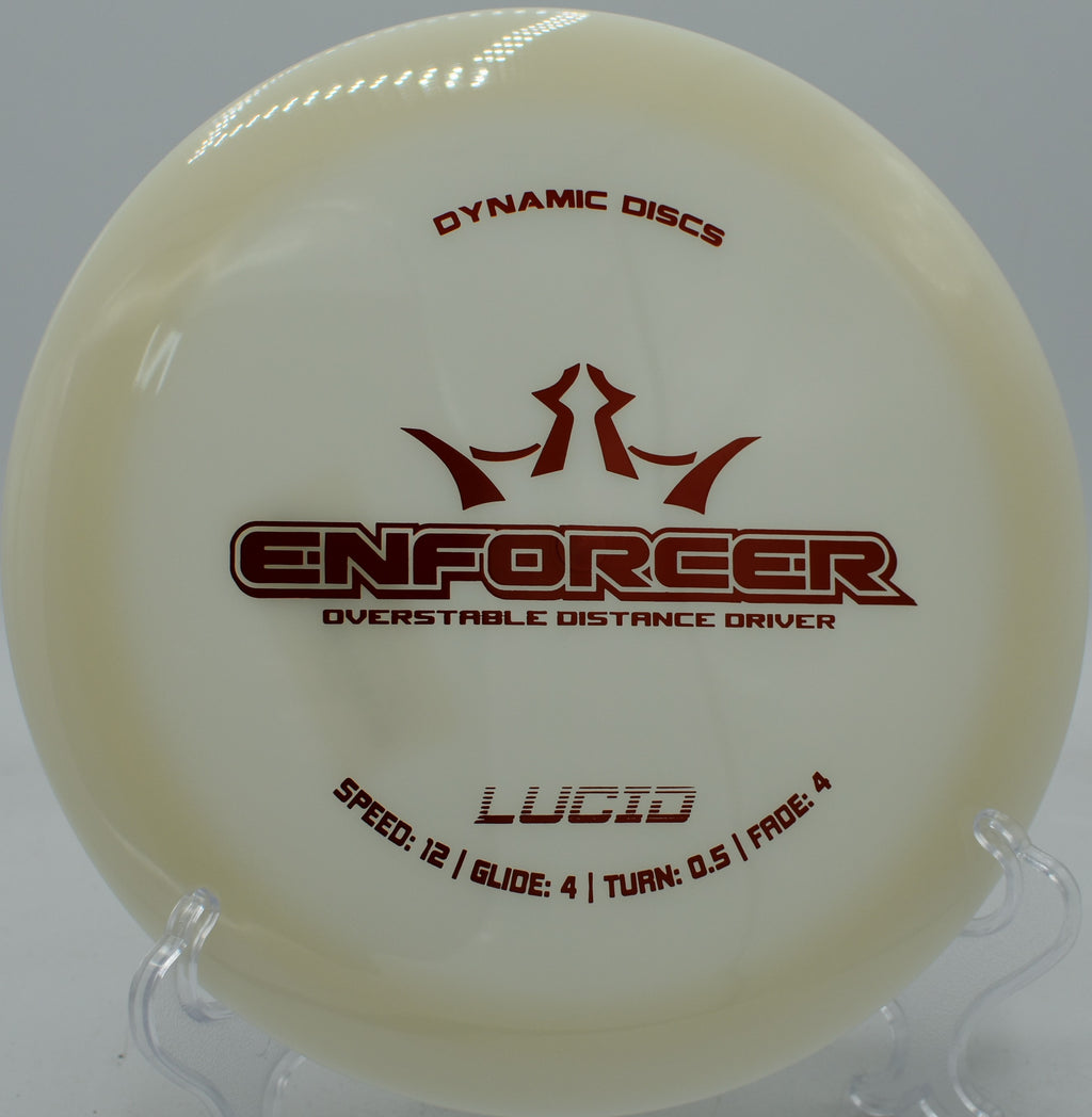 Dynamic Discs Enforcer in Lucid plastic bombing down the fairway at Harmon Hills in Fall Branch, Tennessee.

