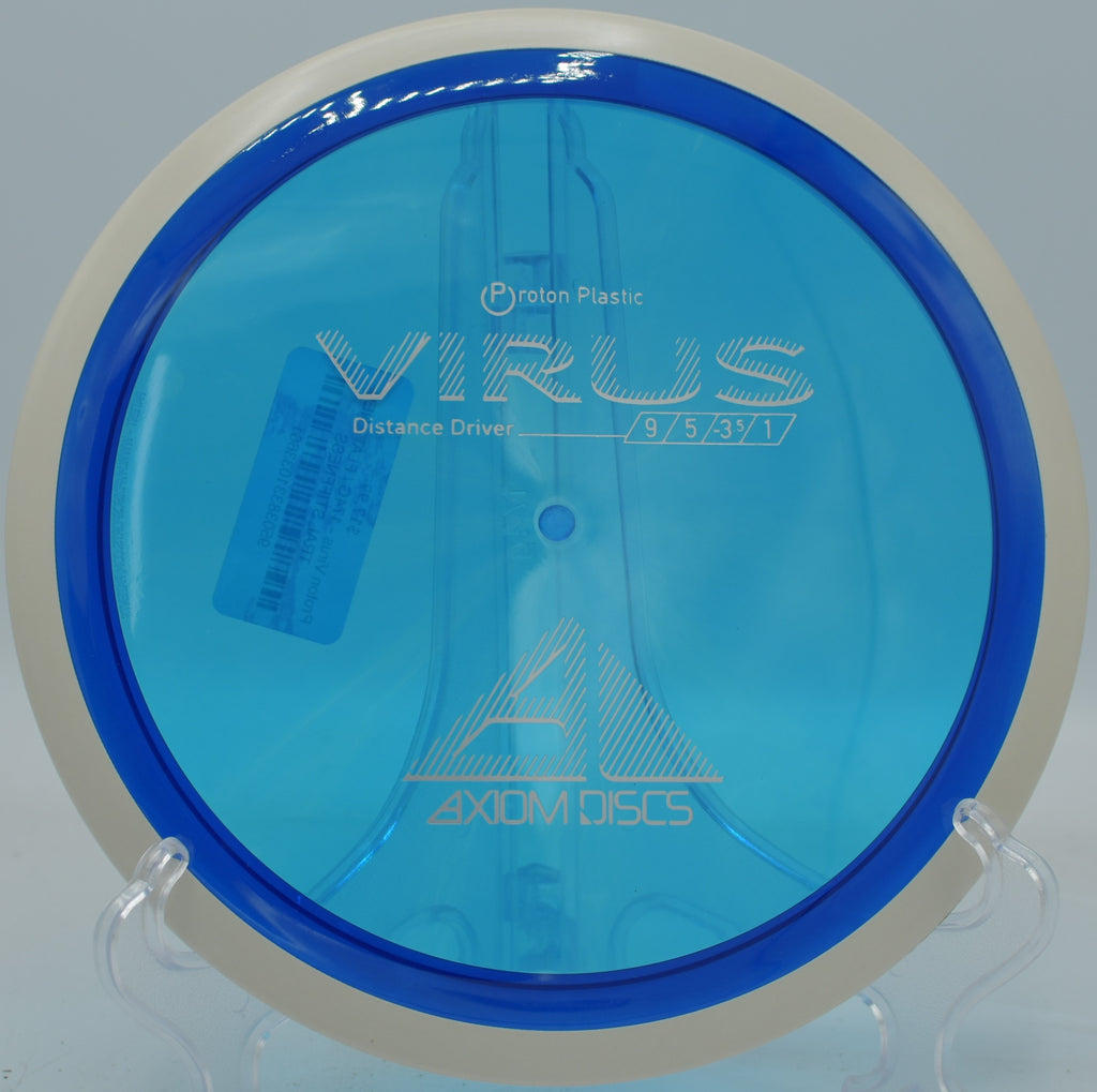 Proton Virus launched on a big anhyzer, drifting slowly right with massive glide at Maple Hill Disc Golf Course.

