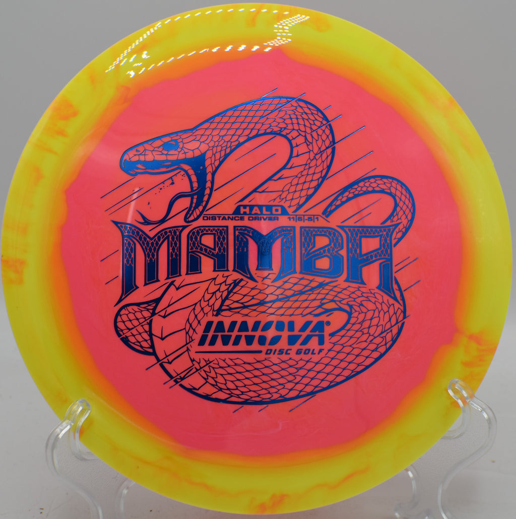 Controlled glide with gentle turn on a Halo Mamba tee shot at Osage Grove Disc Golf Course in Missouri.

