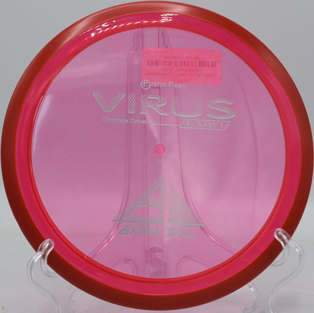 MVP Proton Virus carving a long turnover line and landing flat in the fairway at Harmony Bends in Missouri.

