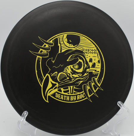 Innova DX Roc fading gently toward the basket on Hole 11 at Branson Trails Disc Golf Course, Branson, Missouri.
