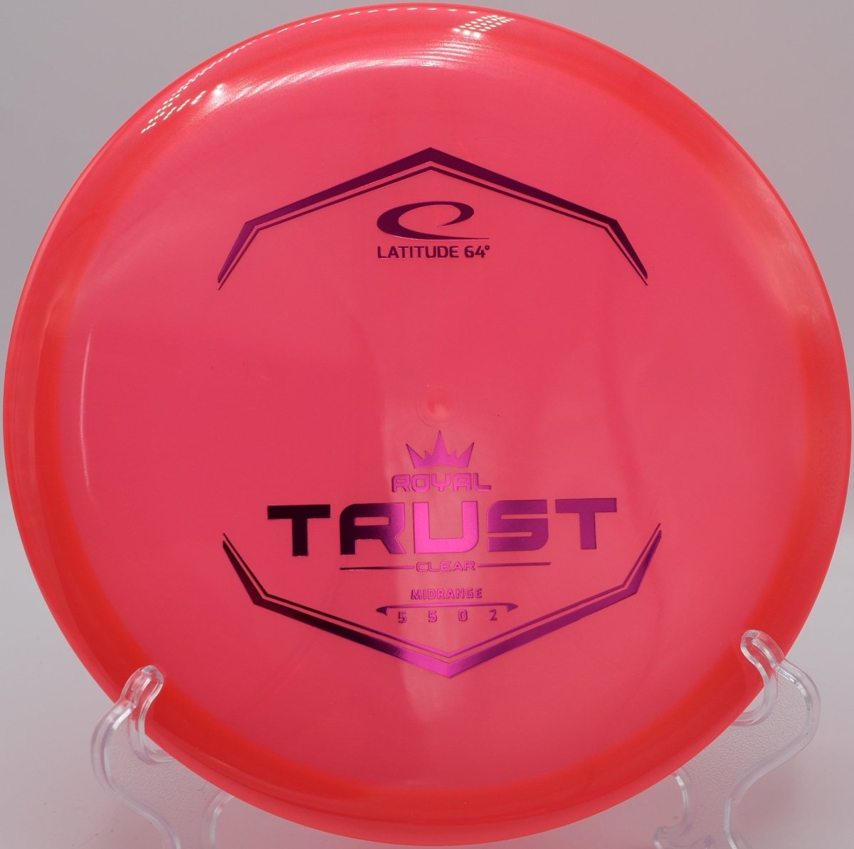 Clear Trust disc golf midrange executing a controlled hyzer at Johnson Street Disc Golf Course, High Point, North Carolina