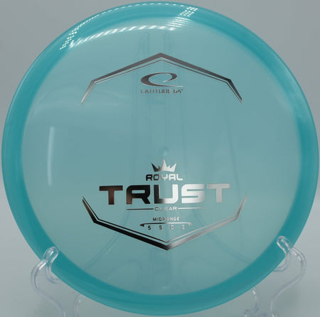 Clear Trust disc golf midrange gliding toward the basket at Scenic View Disc Golf Course, West Bend, Wisconsin