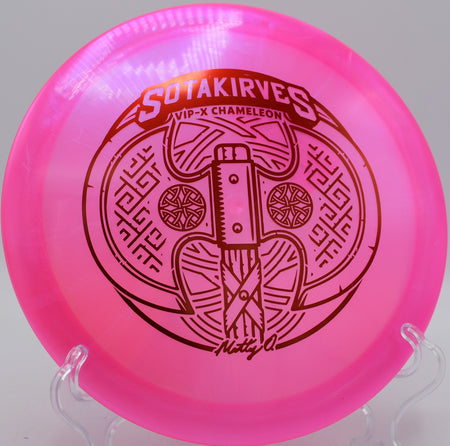 Matt Orum 2024 VIP-X Chameleon Hatchet flying on a long anhyzer line at Maple Hill Disc Golf Course in Leicester, Massachusetts

