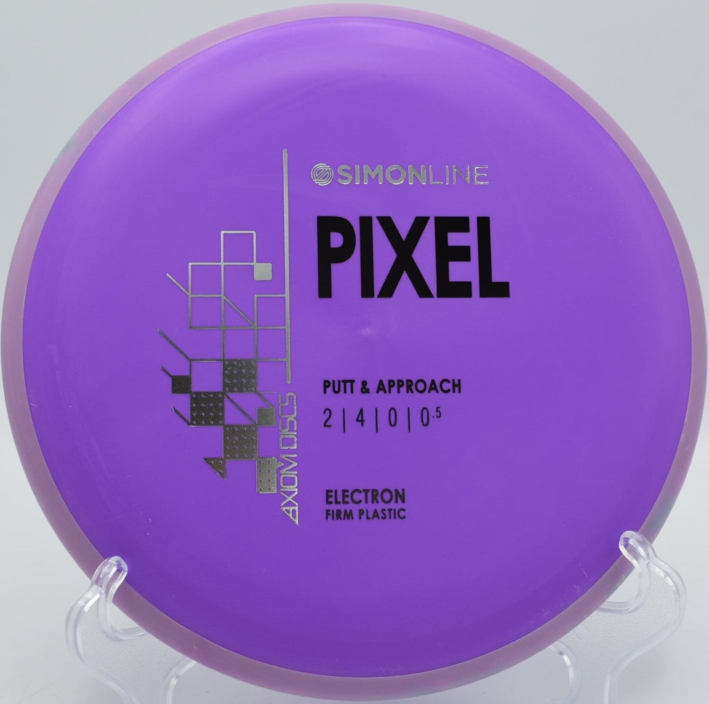Electron Firm Pixel putter staged for a straddle putt at Bicentennial Park Disc Golf Course in Crowley, Texas