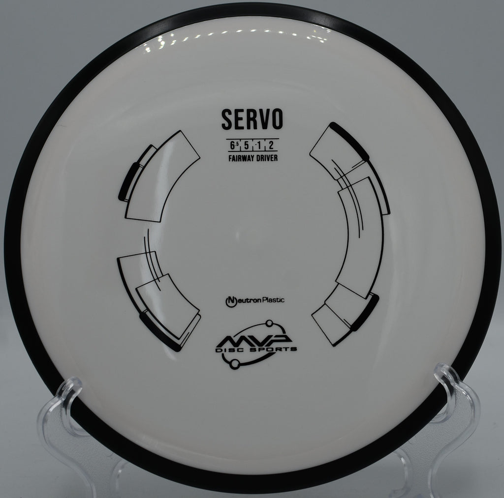 MVP Neutron Servo parked near the pin at Idlewild Disc Golf Course in Burlington, Kentucky, showcasing clean fade and precision.


