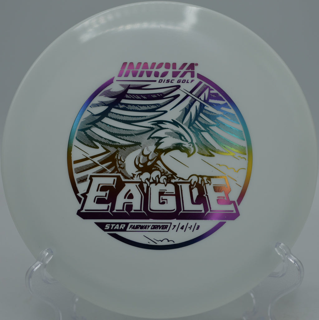 Innova Star Eagle carving a flex line through woods at Tyler State Park Disc Golf Course, Newtown PA