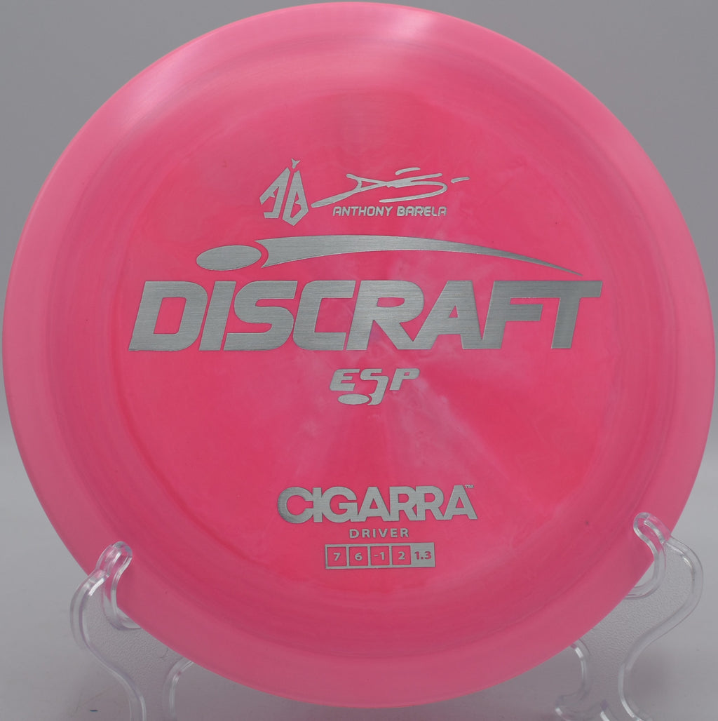 Discraft ESP Cigarra flying with high-speed glide on a tailwind shot at Maple Hill Disc Golf Course in Leicester, Massachusetts

