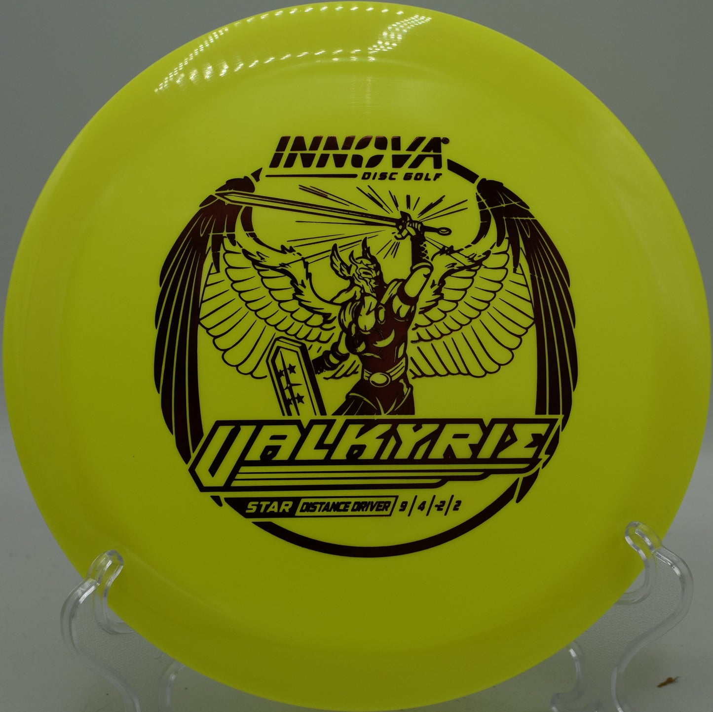 Valkyrie held in a backhand grip before a distance shot at Brandywine Creek State Park in Delaware

