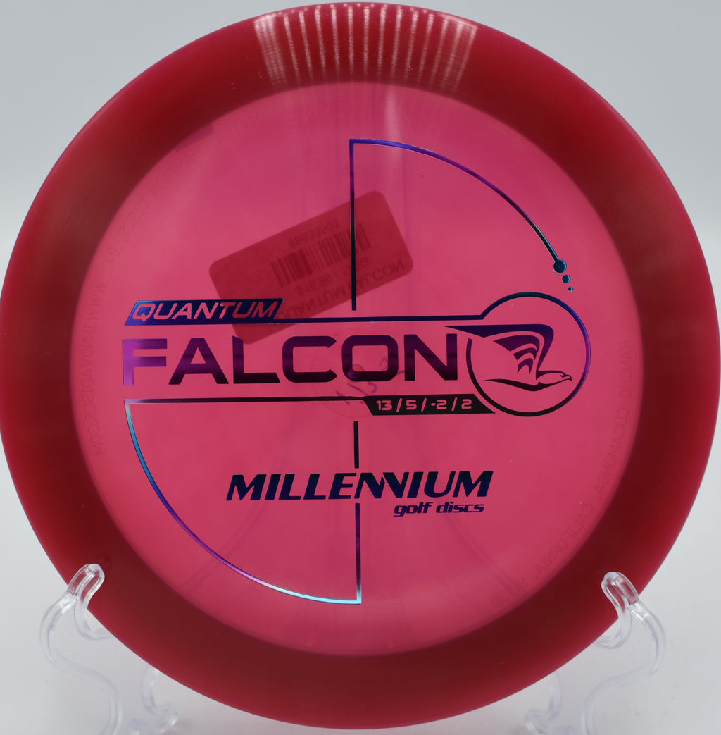 Quantum Falcon soaring down the fairway with controlled speed on Hole 7 at Harmony Bends Disc Golf Course, Columbia, Missouri.
