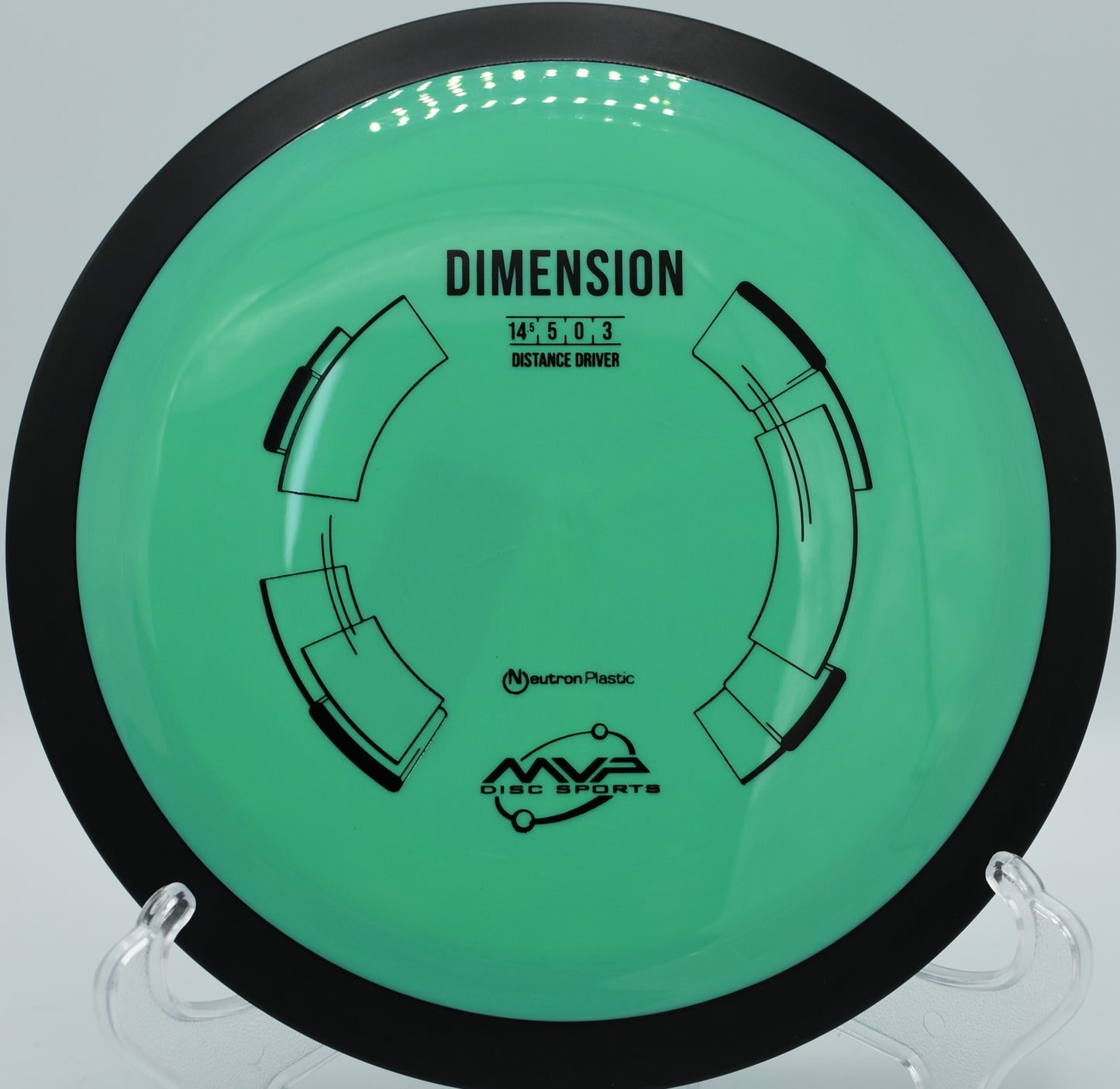 Neutron Dimension resting on gravel near the tee pad at Idlewild Disc Golf Course in Burlington, Kentucky, perfect for forehand power shots.

