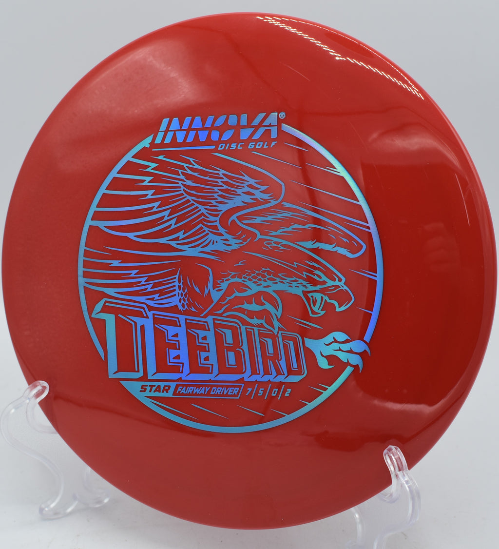 An Innova Star Teebird gliding down the rolling hills of Camden Park Disc Golf Course in Milan, Illinois.