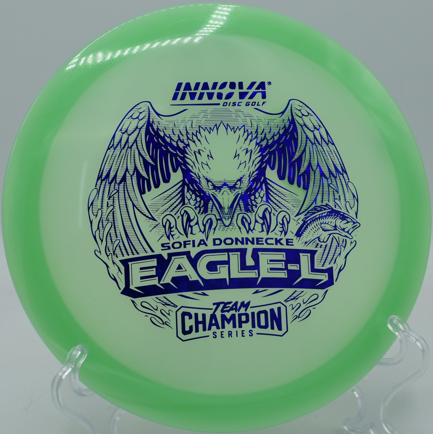 Champion Glow Eagle-L holding a line before fading softly at Rock Ridge DGC in Pittsboro, North Carolina.

