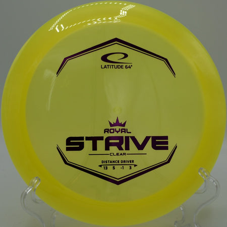 Clear Strive disc golf distance driver carving a long flex line at Rolling Pines Disc Golf Course, Wilkesboro, North Carolina