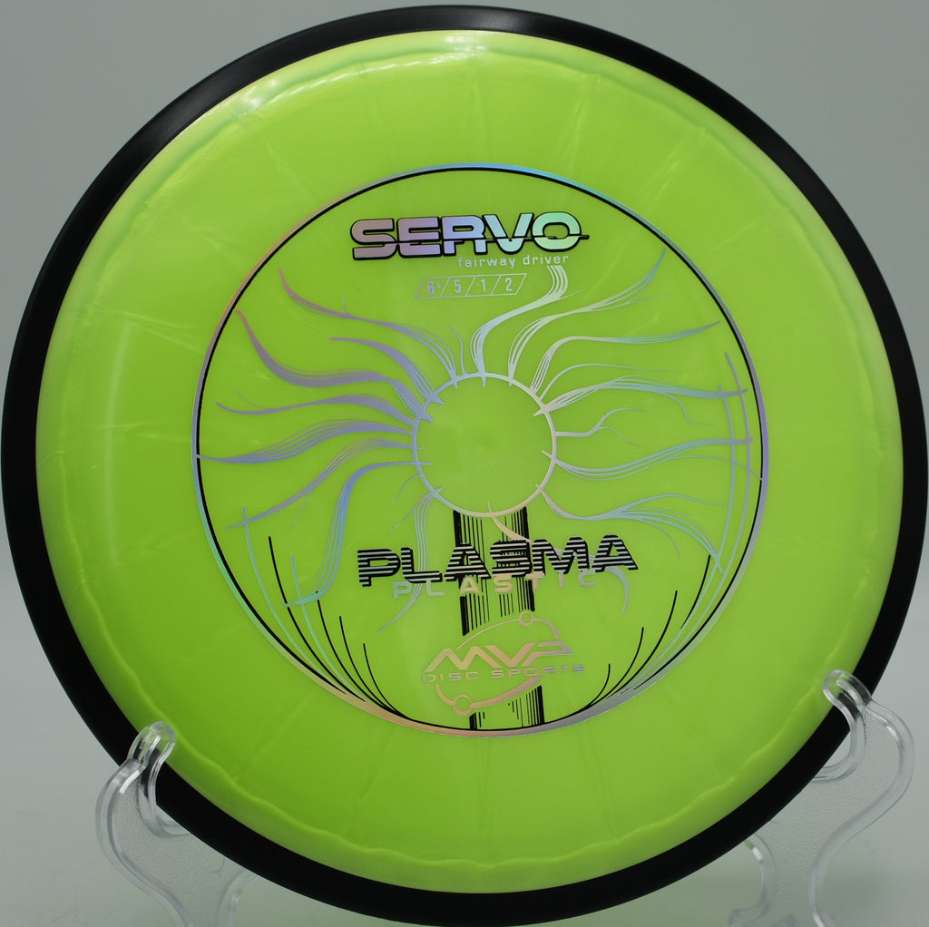 Servo Plasma plastic driver lying on trimmed fairway grass at Moraine State Park in Portersville, Pennsylvania, trusted for line shaping.

