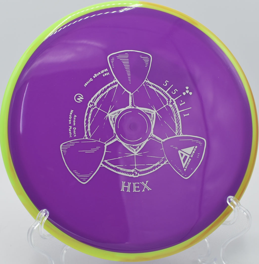 Neutron Hex gliding on a straight midrange line at Idlewild Disc Golf Course in Burlington, Kentucky.

