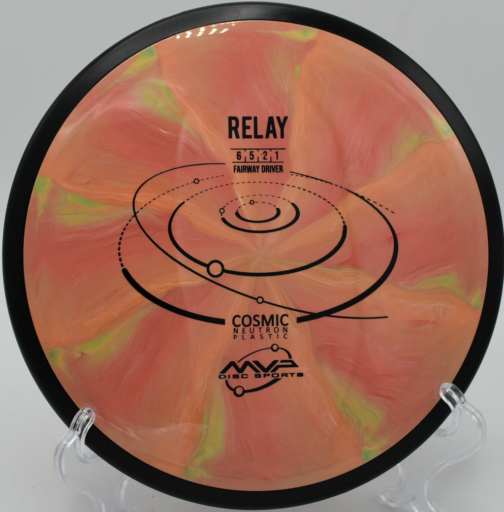 "MVP Cosmic Neutron Relay – Reliable turn and soft fade, great for technical shots at Milo McIver Disc Golf Course in Oregon."
