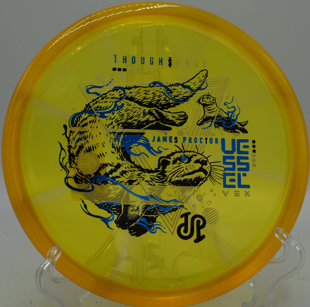 Vex Vessel skipping clean on a gravel green after a laser forehand upshot at Eagles Crossing.

