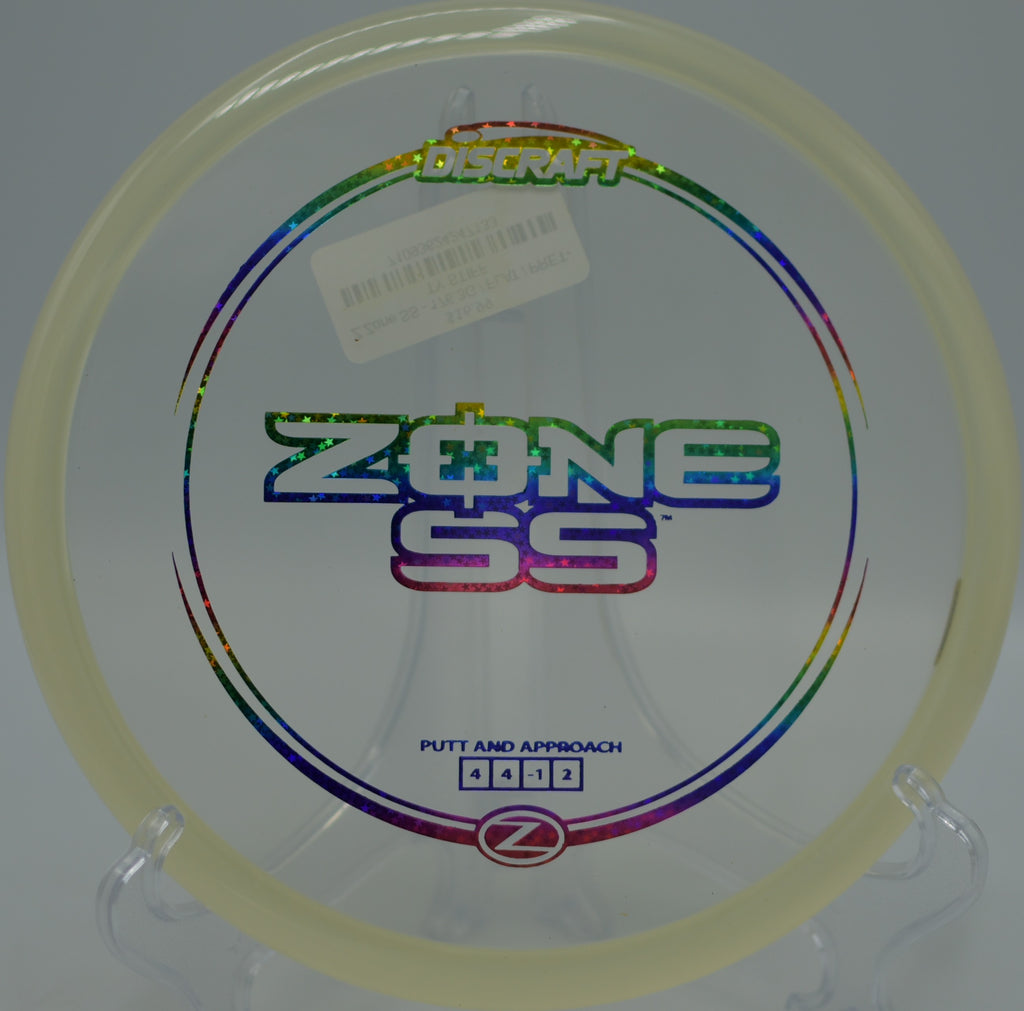 Player shaping a controlled anhyzer upshot with the Z Zone SS at Hornets Nest Disc Golf Course in Charlotte, North Carolina.