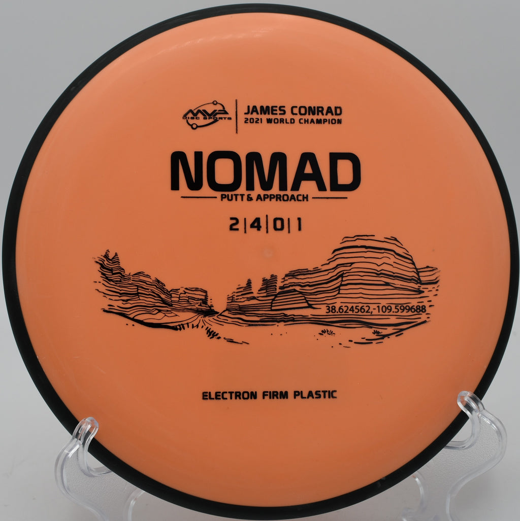 Wind-resistant putting with the Firm Nomad at Hillcrest Farm Disc Golf Course in Bonshaw, Prince Edward Island.

