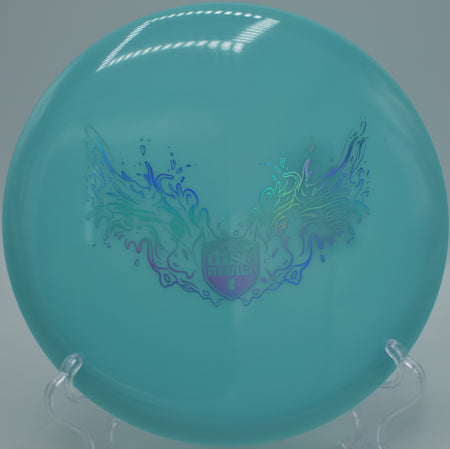 Founder glow midrange shaping gentle anhyzer line at Hornets Nest Disc Golf Course, Charlotte NC