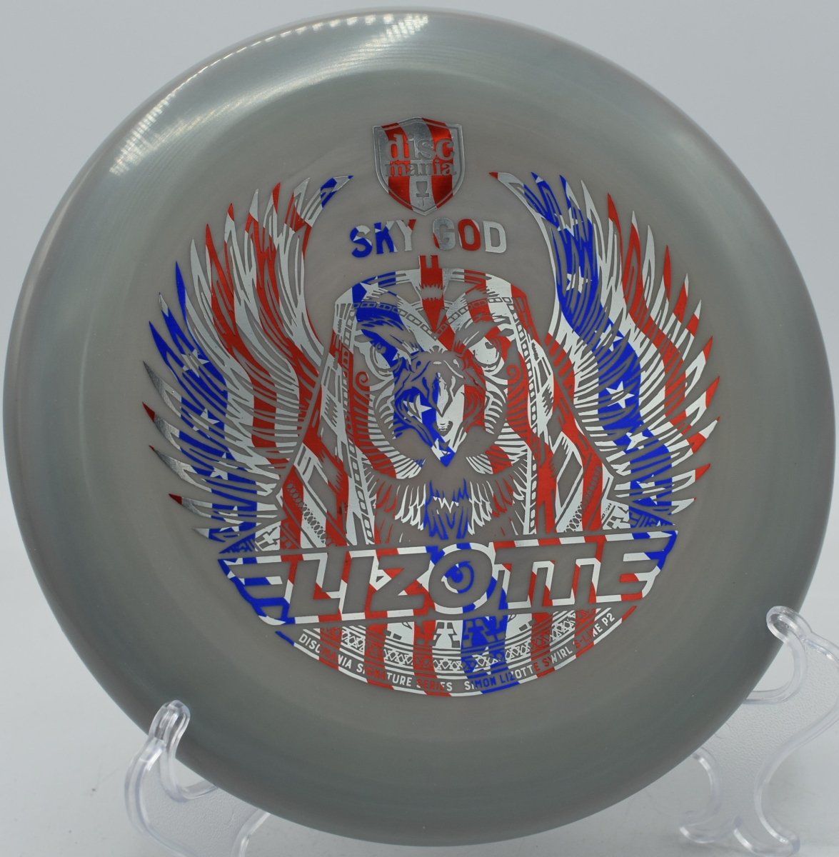Sky God 2 P2 putter floating on a smooth, dead-straight approach at Rollin Ridge Disc Golf Course in Reedsville, Wisconsin, highlighting deep-rim feel, glidey stability, and confident putter control for precision disc golf shots50387021159197
