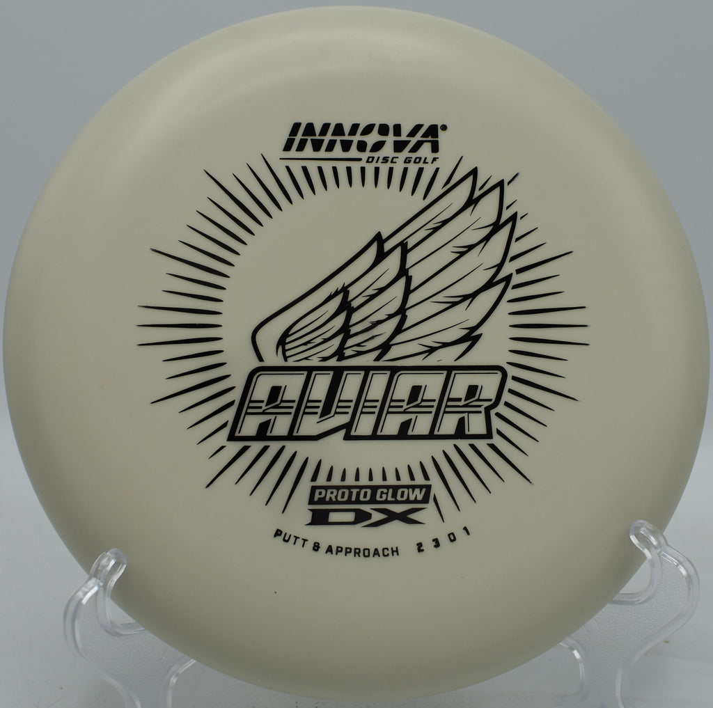 Innova Aviar flying flat with minimal fade toward the basket at Shoaff Park in Fort Wayne, Indiana

