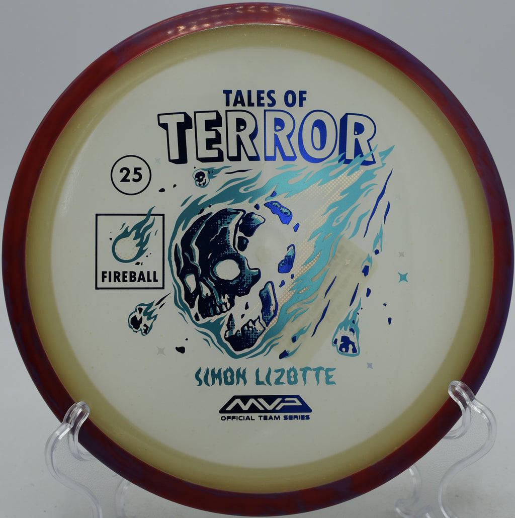 Axiom Particle Eclipse Fireball Halloween Blue Glow forehand skip shot at Maple Hill Gold in Leicester, Massachusetts
