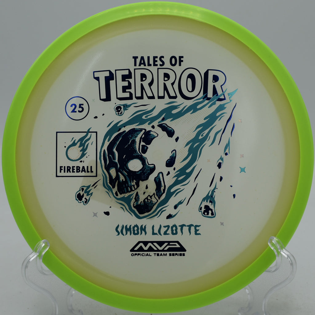 Axiom Eclipse Fireball Halloween glowing specs spike finish at Bear Mountain Disc Golf Course in Waterbury, Vermont