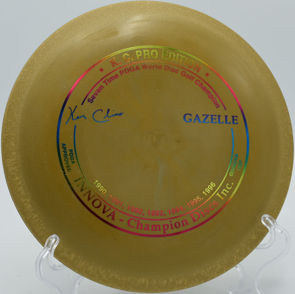 KC Pro Gazelle fading slightly left toward the target on Hole 18 at Panther Creek Disc Golf Course, Springfield, Illinois.
