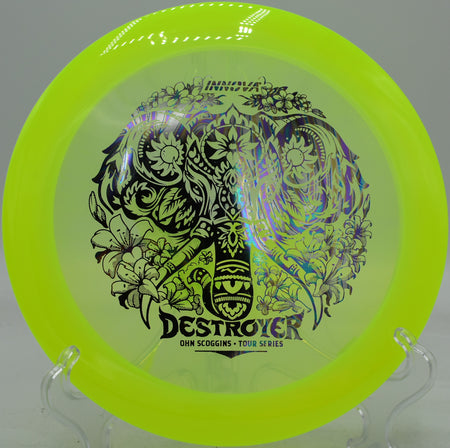 Innova Destroyer carving a wide S-curve through open air at Walnut Ridge DGC in Johnston, Iowa

