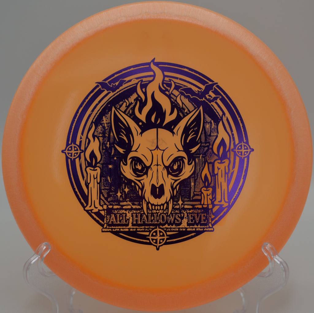 Innova Proto Glow Fox glowing flight trail in twilight at Winthrop Gold Course, Rock Hill SC